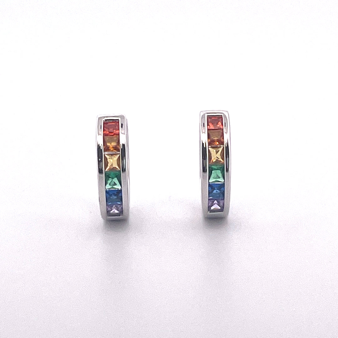 E3999 Silver multi colour Huggie hoops