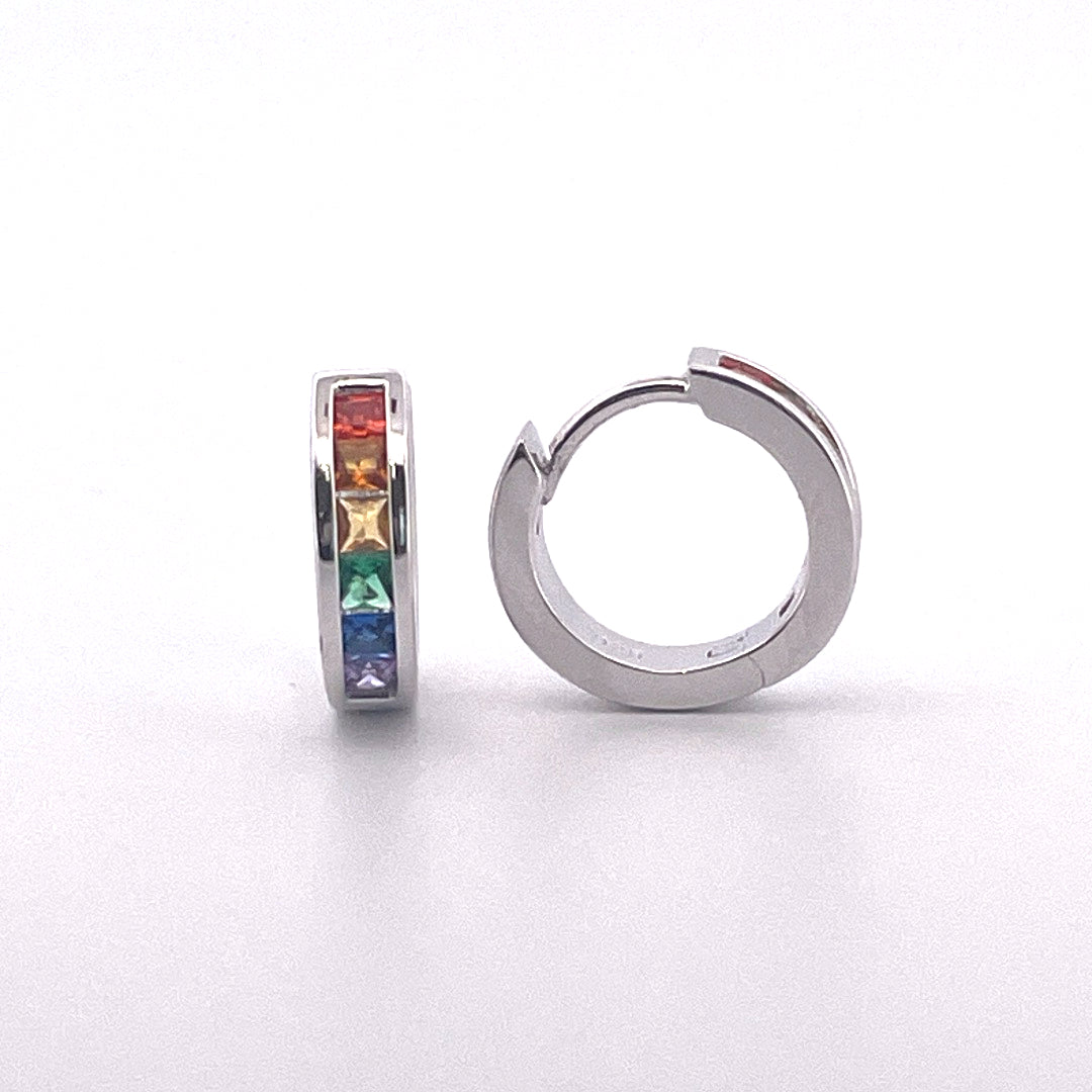 E3999 Silver multi colour Huggie hoops