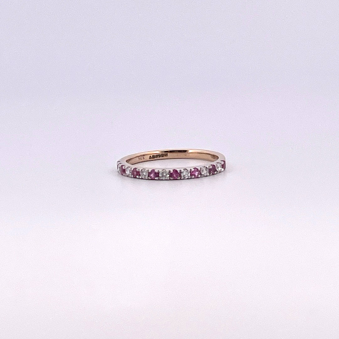 R0744 9ct Pink Sapphire and Diamond 0.21ct sapp 0.14ct dia claw set eternity R1327